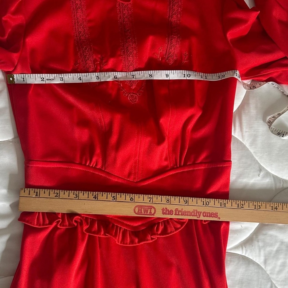 Vintage Mikey Jr California Red Prairie Maxi Dress Ruffle Lace Embroidery XS - Picture 3 of 7